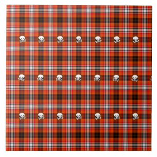 Skull and Crossbones Red and Black Plaid Ceramic Tile
