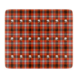 Skull and Crossbones Red and Black Plaid Cutting Board