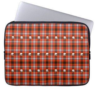 Skull and Crossbones Red and Black Plaid Laptop Sleeve