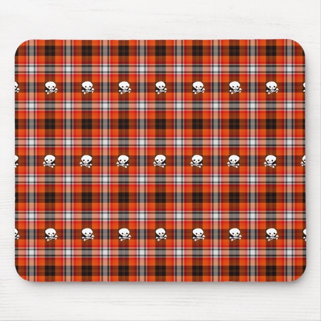 Skull and Crossbones Red and Black Plaid Mouse Pad (Front)