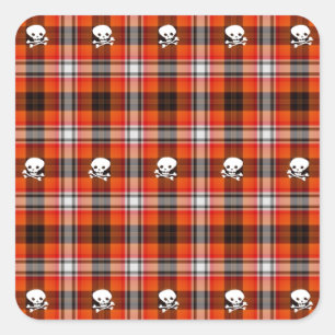 Skull and Crossbones Red and Black Plaid Square Sticker