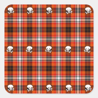 Skull and Crossbones Red and Black Plaid Square Sticker