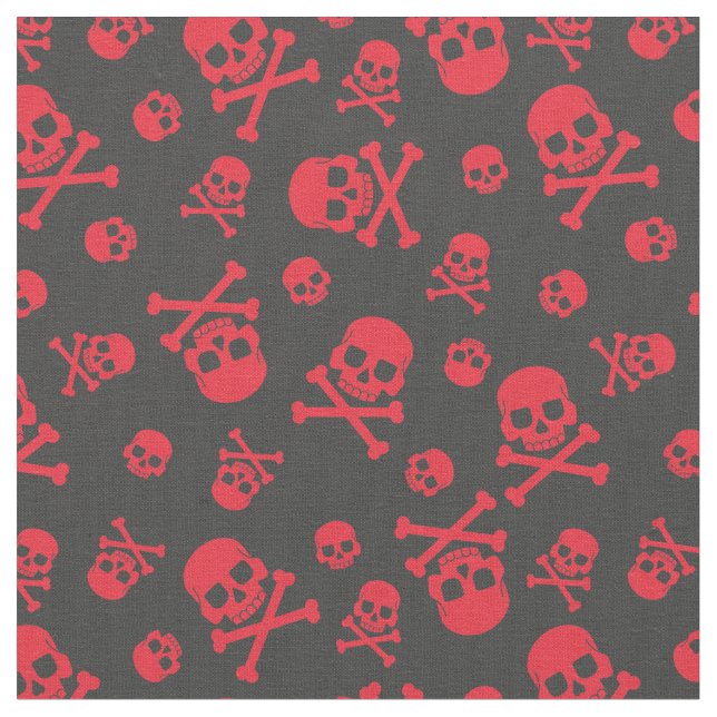 Skull and Crossbones Red Motorcycle Fabric (Close Up)