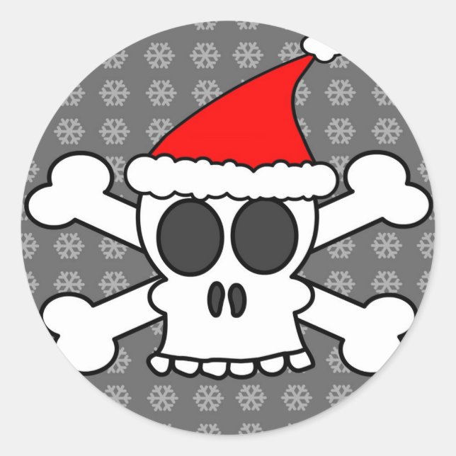 Skull and Crossbones Santa Hat Classic Round Sticker (Front)