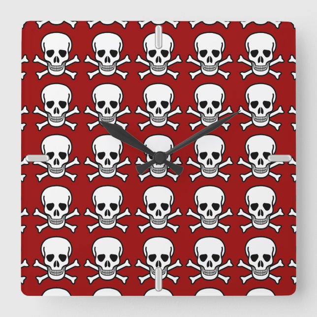 Skull and Crossbones Square Wall Clock (Front)