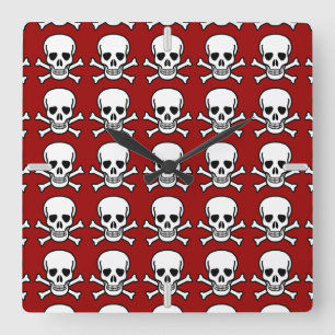 Skull and Crossbones Square Wall Clock