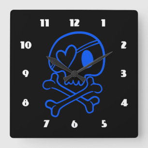 Skull and Crossbones Square Wall Clock