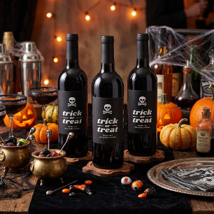 Skull and Crossbones Trick or Treat Party Favour Wine Label