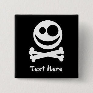 Skull and Crossbones. White and Black. 15 Cm Square Badge