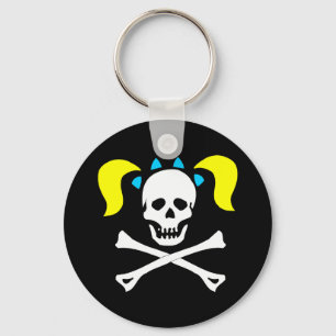 Skull and Crossbones With Pigtails Key Ring