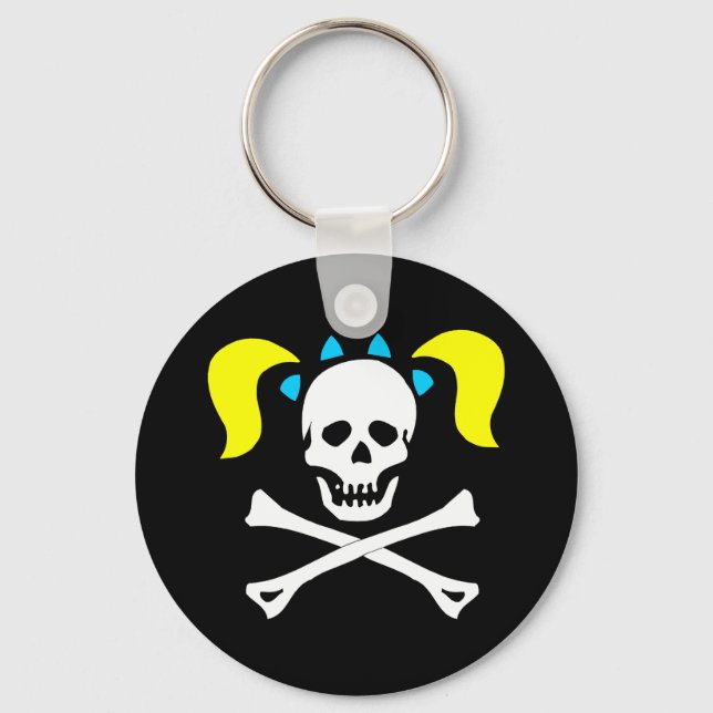 Skull and Crossbones With Pigtails Key Ring (Front)