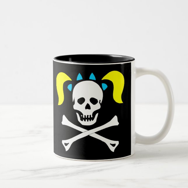 Skull and Crossbones With Pigtails Two-Tone Coffee Mug (Right)