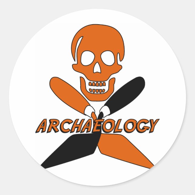 Skull and Crossed Trowels Archaeology Classic Round Sticker (Front)