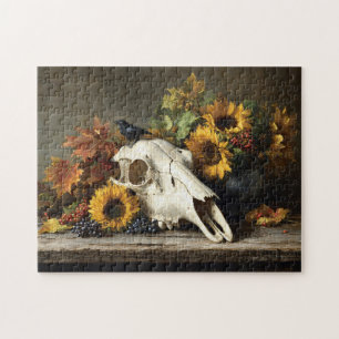 Skull and Crow Autumn Still Life Jigsaw Puzzle