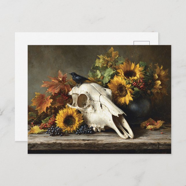 Skull and Crow Autumn Still Life Postcard (Front/Back)