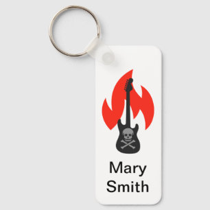 Skull and Flame Guitar Key Ring