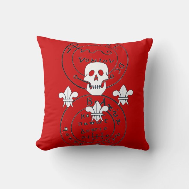 SKULL AND FLEUR DE LISE  / PIRATES TREASURE MAPS, CUSHION (Front)