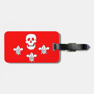 SKULL AND FLEUR DE LISE RED JOLLY ROGER BANNER LUGGAGE TAG