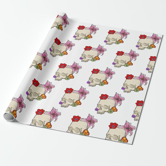 Skull and Flora Wrapping Paper (Unrolled)