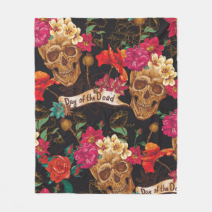 Skull and Flowers Day of The Dead Seamless Backgro Fleece Blanket