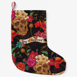 Skull and Flowers Day of The Dead Seamless Backgro Small Christmas Stocking