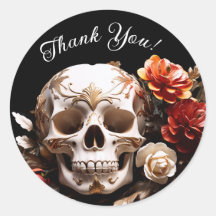 Skull and Flowers Halloween Thank You Stickers