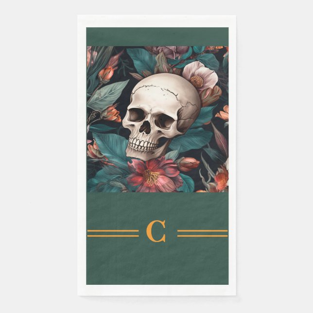 Skull and Flowers Monogram  Napkin (Front)