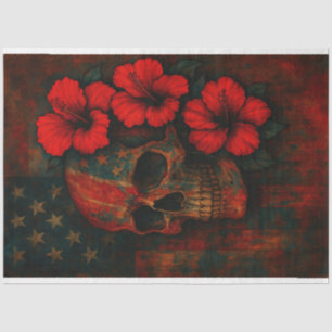 Skull and Flowers on Flag Decoupage Paper 