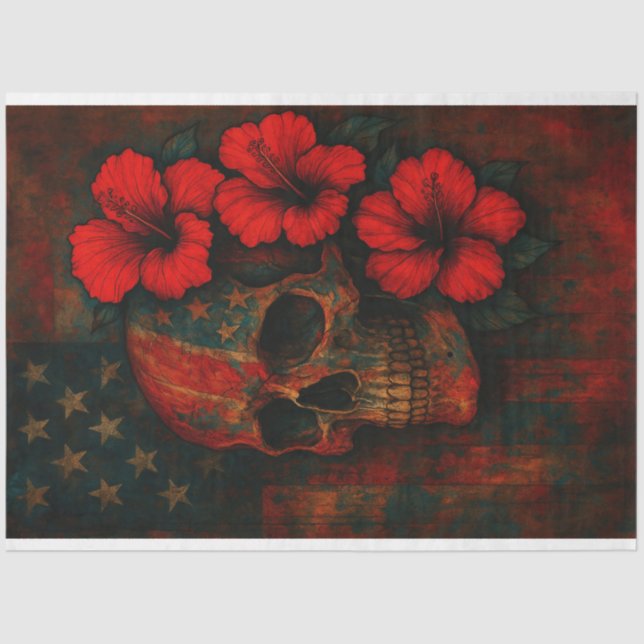 Skull and Flowers on Flag Decoupage Paper  (Front)
