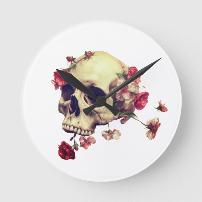 Skull and flowers round clock (Front)