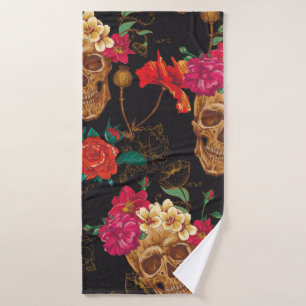 Skull and Flowers Seamless Background Bath Towel