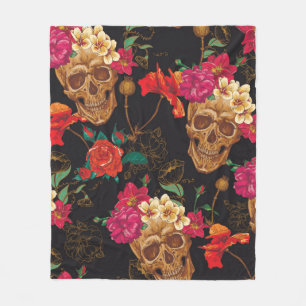 Skull and Flowers Seamless Background Fleece Blanket