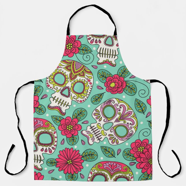 Skull and Flowers. Seamless Background. Mexican da Apron (Front)