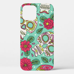 Skull and Flowers. Seamless Background. Mexican da iPhone 12 Case