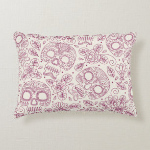 Skull and Flowers. Seamless Background. Mexican da Decorative Cushion