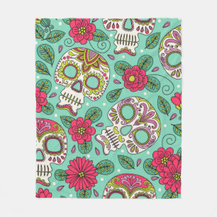 Skull and Flowers. Seamless Background. Mexican da Fleece Blanket