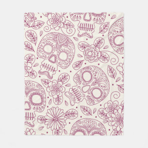 Skull and Flowers. Seamless Background. Mexican da Fleece Blanket