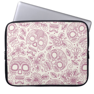 Skull and Flowers. Seamless Background. Mexican da Laptop Sleeve