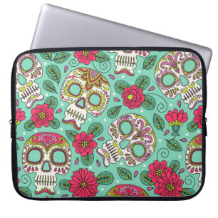 Skull and Flowers. Seamless Background. Mexican da Laptop Sleeve