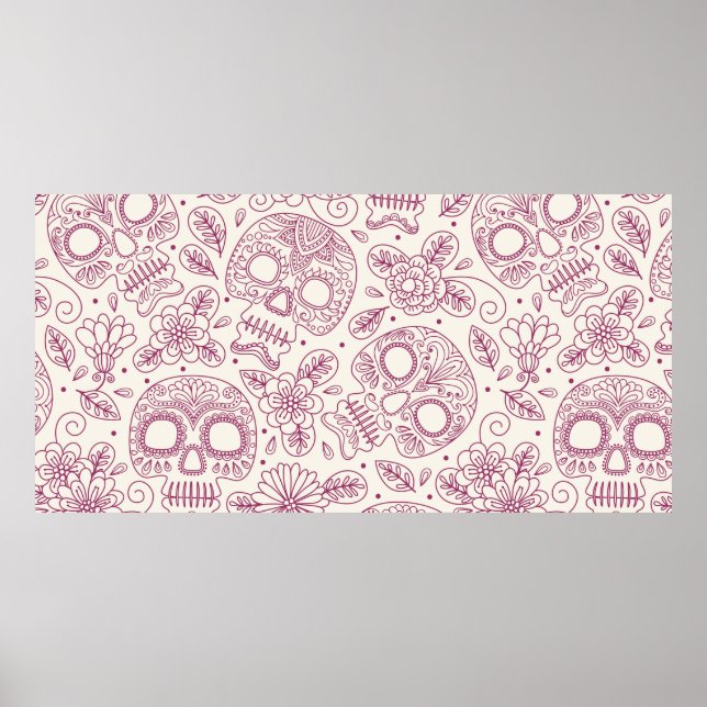 Skull and Flowers. Seamless Background. Mexican da Poster (Front)