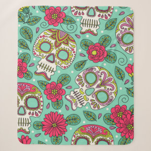 Skull and Flowers. Seamless Background. Mexican da Sherpa Blanket