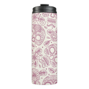 Skull and Flowers. Seamless Background. Mexican da Thermal Tumbler