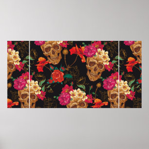 Skull and Flowers Seamless Background Poster