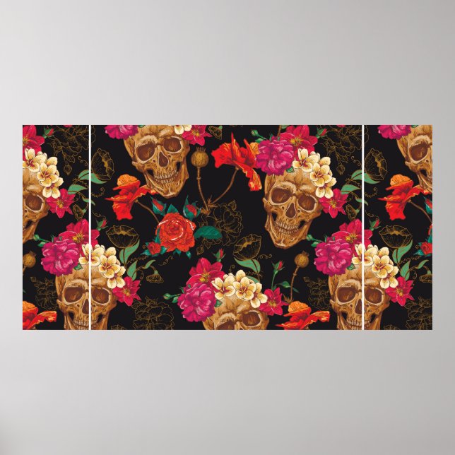 Skull and Flowers Seamless Background Poster (Front)