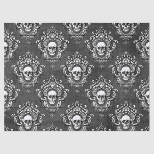 Skull and Grey Gothic Decoupage Tissue Paper (Front)