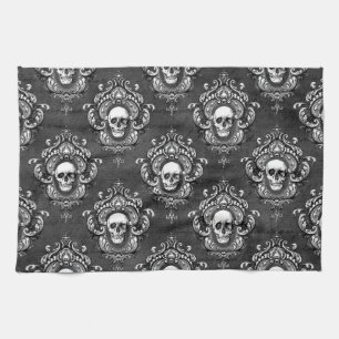 Skull and Grey Gothic Tea Towel