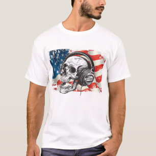Skull and Headphones/American Flag T-Shirt