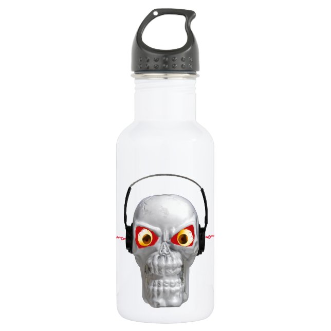 skull and headphones with lightning from ears 532 ml water bottle (Front)