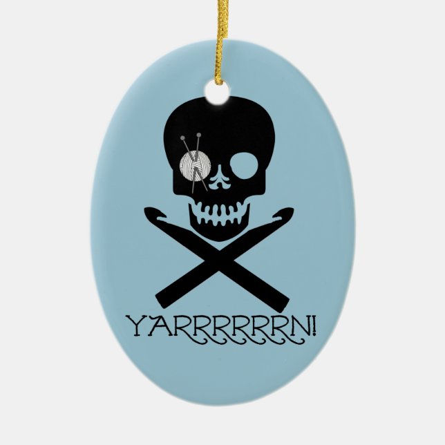 Skull and Hooks Ceramic Ornament (Front)