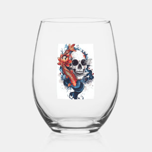 Skull and Koi Serenity Stemless Wine Glass